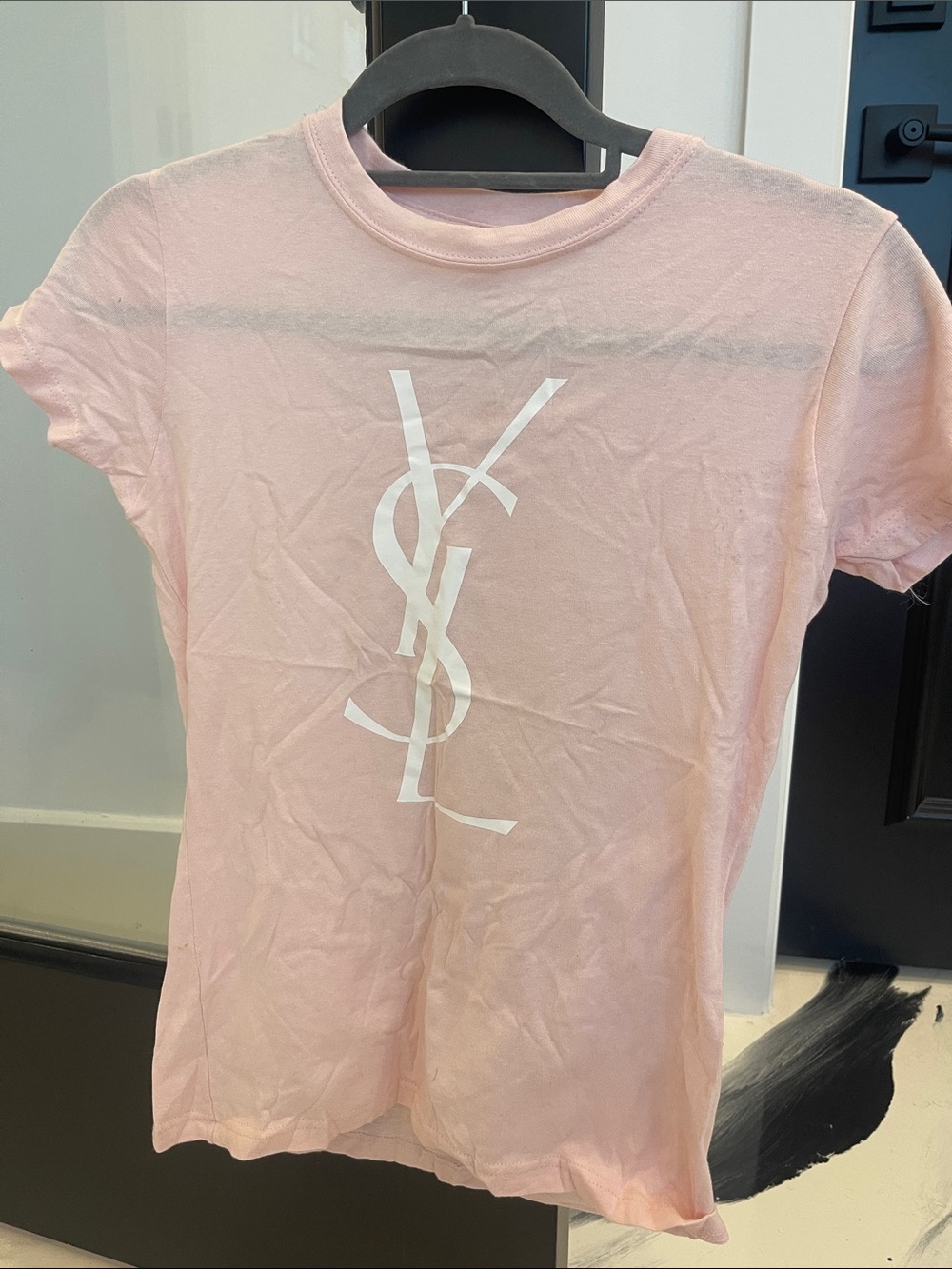 Pale Pink Logo Tee with White Monogram